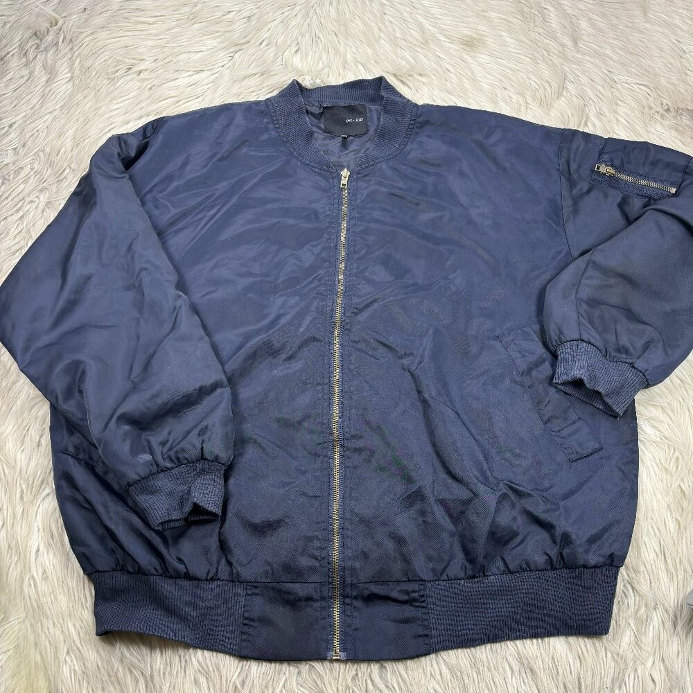 Oak + Fort Men's‎ Navy Satin Bomber Jacket